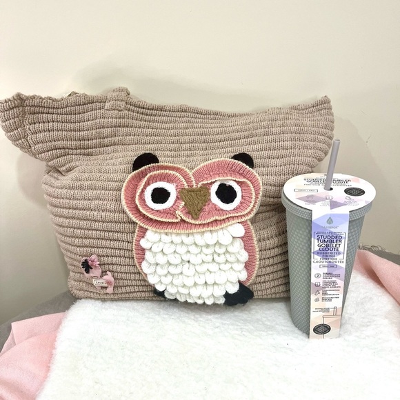 Owl Design Knit Tote Bag - Pink and Brown - Picture 8 of 9